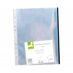 Funda Multitaladro Q-Connect Din A4 70 MC Cristal con Borde Negro Bolsa 10 unidades