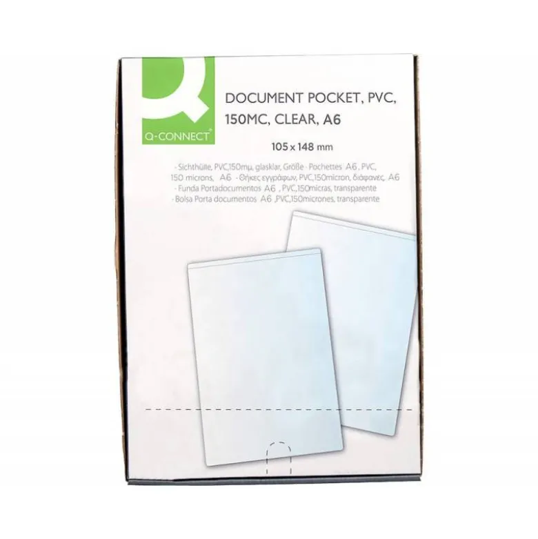 Funda portadocumento Q-connect din a6 150 micras pvc transparente con uñero