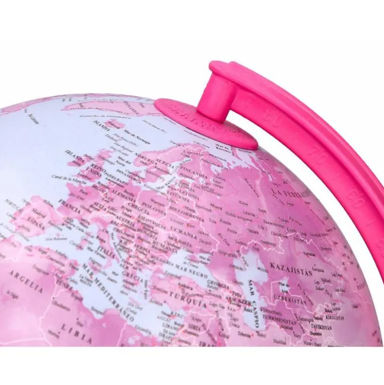 GLOBO TERRAQUEO LIDERPAPEL CON LUZ FISICO Y POLITICO DIAMETRO 20 CM COLOR ROSA