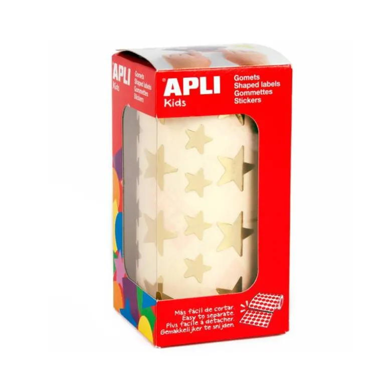 Gomets Apli estrella color oro. Rollo de 2360 unidades.