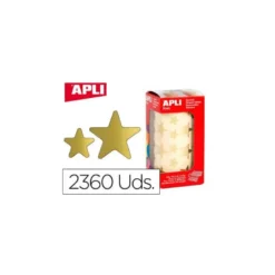Gomets Apli estrella color oro. Rollo de 2360 unidades.