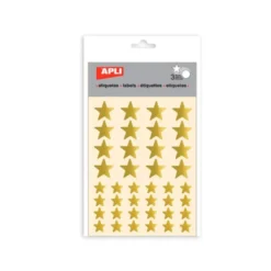 Gomets Apli estrella oro. Bolsa con 3 hojas y 120 gomets.