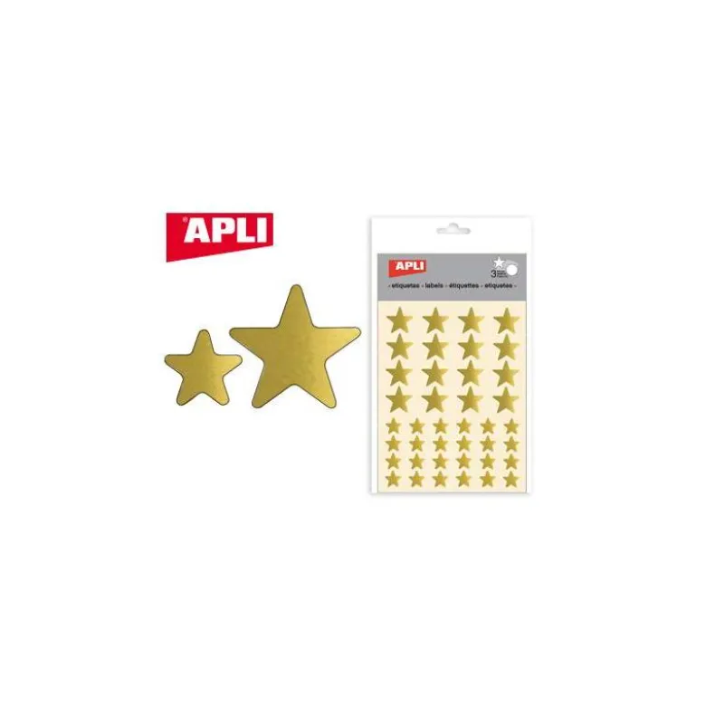 Gomets Apli estrella oro. Bolsa con 3 hojas y 120 gomets.