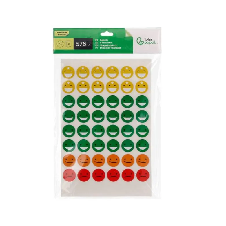 GOMETS ESCOLAR LIDERPAPEL CARAS BOLSA DE 12 HOJAS 48 CARAS POR HOJA SURTIDOS