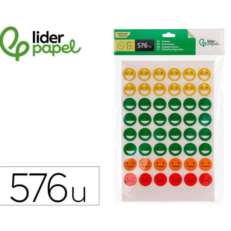 GOMETS ESCOLAR LIDERPAPEL CARAS BOLSA DE 12 HOJAS 48 CARAS POR HOJA SURTIDOS