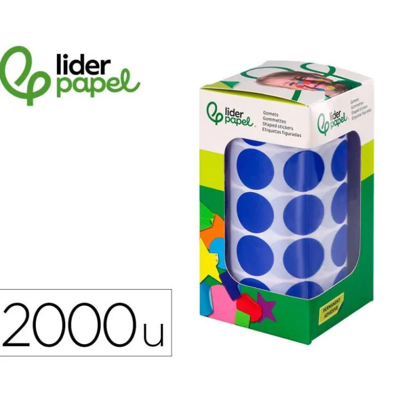 GOMETS LIDERPAPEL AUTOADHESIVO S CIRCULOS 20 MM AZUL ROLLO DE 2000 UNIDADES EN CAJA DE CARTON