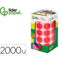 GOMETS LIDERPAPEL AUTOADHESIVO S CIRCULOS 20 MM ROJO ROLLO DE 2000 UNIDADES EN CAJA DE CARTON