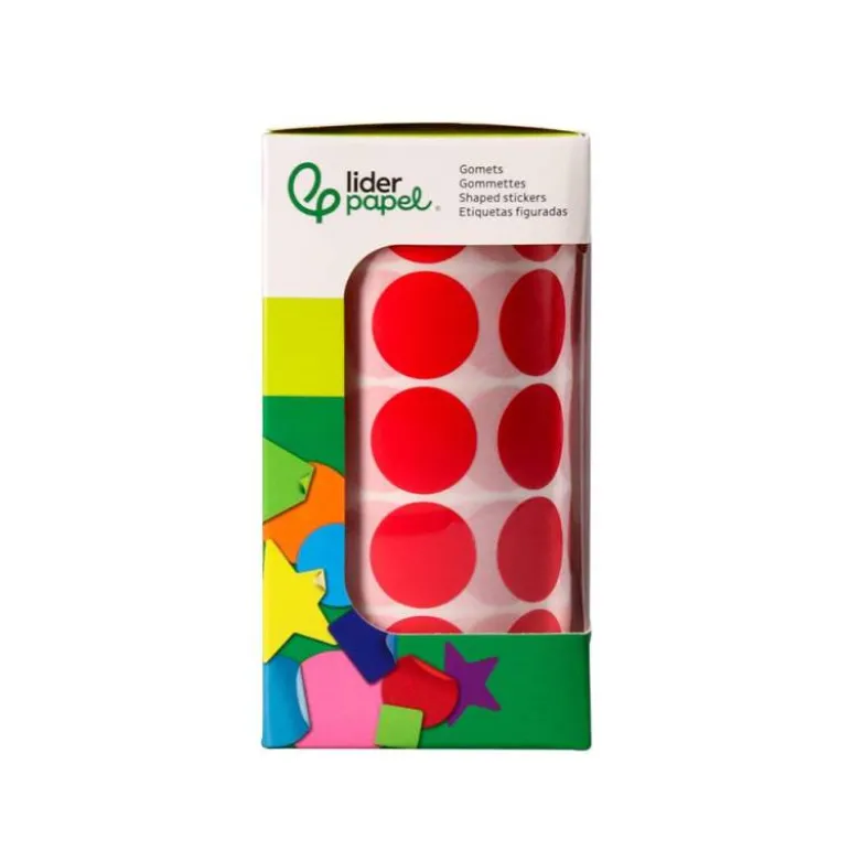 GOMETS LIDERPAPEL AUTOADHESIVO S CIRCULOS 20 MM ROJO ROLLO DE 2000 UNIDADES EN CAJA DE CARTON
