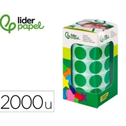 GOMETS LIDERPAPEL AUTOADHESIVO S CIRCULOS 20 MM VERDE ROLLO DE 2000 UNIDADES EN CAJA DE CARTON