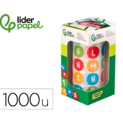 GOMETS LIDERPAPEL AUTOADHESIVO S REDONDO ABECEDARIO 20 MM COLORES SURTIDOS ROLLO DE 1000 UNIDADES EN CAJA DE CARTON