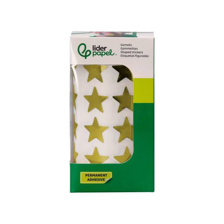 GOMETS LIDERPAPEL AUTOADHESIVO S ESTRELLAS DORADAS 20 MM 1500 UNIDADES EN CAJA DE CARTON