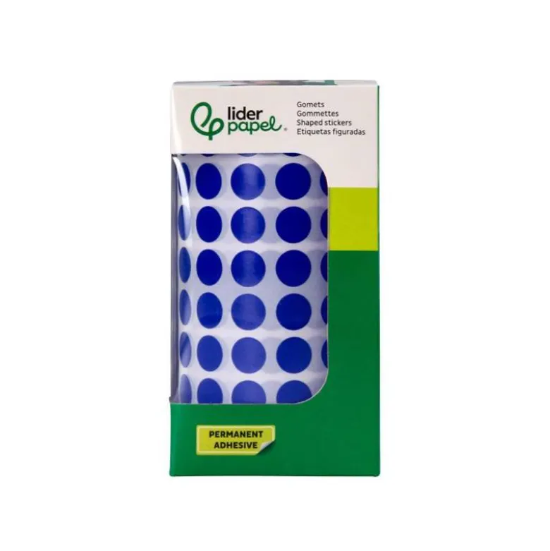 GOMETS LIDERPAPEL AUTOADHESIVO S CIRCULOS 10,5 MM AZUL ROLLO DE 6000 UNIDADES EN CAJA DE CARTON
