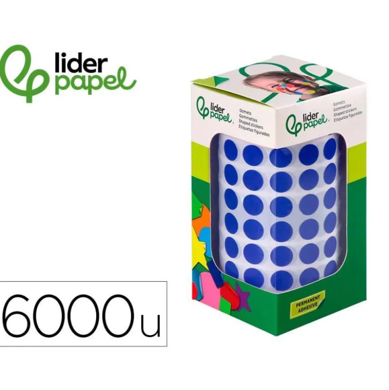 GOMETS LIDERPAPEL AUTOADHESIVO S CIRCULOS 10,5 MM AZUL ROLLO DE 6000 UNIDADES EN CAJA DE CARTON