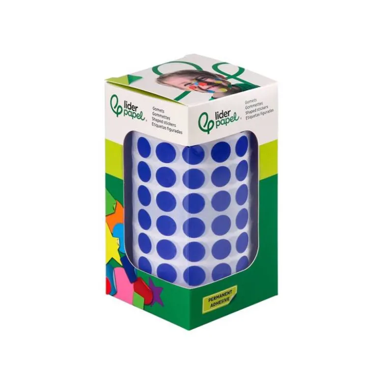 GOMETS LIDERPAPEL AUTOADHESIVO S CIRCULOS 10,5 MM AZUL ROLLO DE 6000 UNIDADES EN CAJA DE CARTON