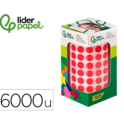 GOMETS LIDERPAPEL AUTOADHESIVO S CIRCULOS 10,5 MM ROJO ROLLO DE 6000 UNIDADES EN CAJA DE CARTON
