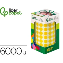 GOMETS LIDERPAPEL AUTOADHESIVO S CIRCULOS 10,5 MM AMARILLO ROLLO DE 6000 UNIDADES EN CAJA DE CARTON