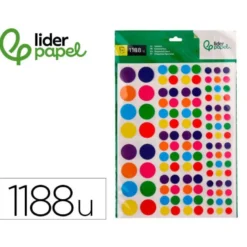 GOMETS LIDERPAPEL AUTOADHESIVO FIGURAS DE COLORES Y TAMAÑOS SURTIDOS BOLSA DE 10 HOJAS 1188 UNIDADES