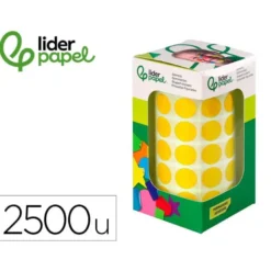 GOMETS LIDERPAPEL AUTOADHESIVO S CIRCULOS 15 MM AMARILLO ROLLO DE 2500 UNIDADES EN CAJA DE CARTON