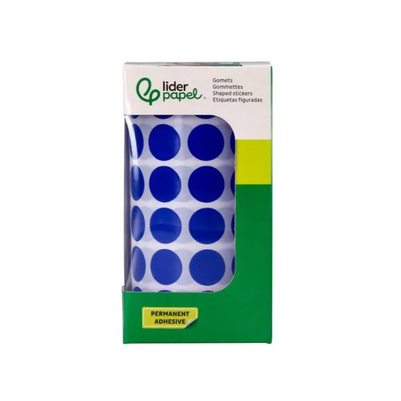 GOMETS LIDERPAPEL AUTOADHESIVO S CIRCULOS 15 MM AZUL ROLLO DE 2500 UNIDADES EN CAJA DE CARTON