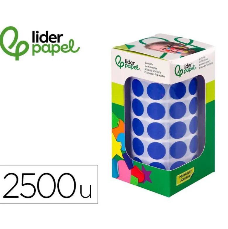GOMETS LIDERPAPEL AUTOADHESIVO S CIRCULOS 15 MM AZUL ROLLO DE 2500 UNIDADES EN CAJA DE CARTON