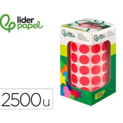 GOMETS LIDERPAPEL AUTOADHESIVO S CIRCULOS 15 MM ROJO ROLLO DE 2500 UNIDADES EN CAJA DE CARTON