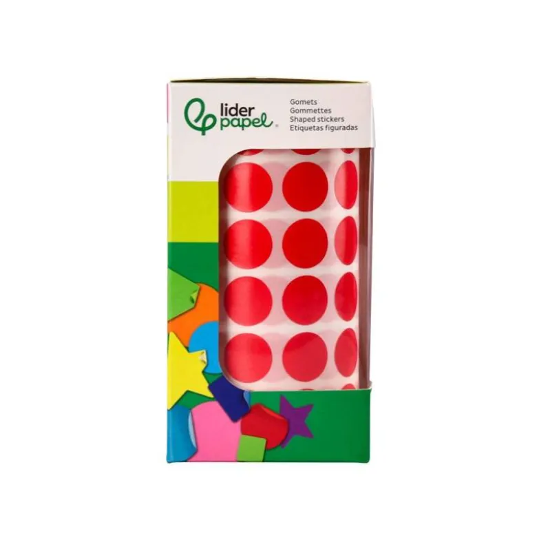 GOMETS LIDERPAPEL AUTOADHESIVO S CIRCULOS 15 MM ROJO ROLLO DE 2500 UNIDADES EN CAJA DE CARTON