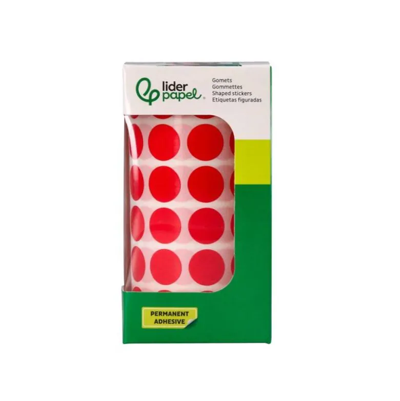 GOMETS LIDERPAPEL AUTOADHESIVO S CIRCULOS 15 MM ROJO ROLLO DE 2500 UNIDADES EN CAJA DE CARTON