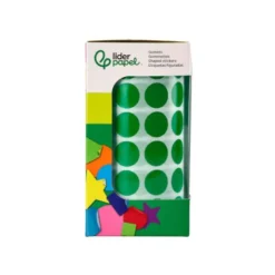 GOMETS LIDERPAPEL AUTOADHESIVO S CIRCULOS 15 MM VERDE ROLLO DE 2500 UNIDADES EN CAJA DE CARTON