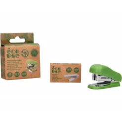 GRAPADORA LIDERPAPEL ECOUSE MINI CAPACIDAD 12 HOJAS 100% PLASTICO RECICLADO CON CAJA DE 1000 GRAPAS 26/6