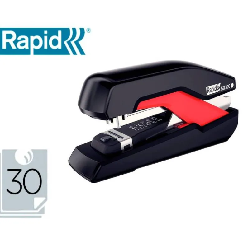 GRAPADORA RAPID SO30C PLASTICO NEGRO/ROJO CAPACIDAD 30 HOJAS USA GRAPAS OMNIPRESS 30