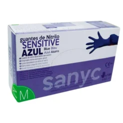 GUANTE DE NITRILO DESECHABLE SENSITIVE SIN POLVO TALLA M MEDIANA COLOR AZUL CAJA DE 100 UNIDADES