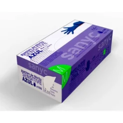 GUANTE DE NITRILO DESECHABLE SENSITIVE SIN POLVO TALLA M MEDIANA COLOR AZUL CAJA DE 100 UNIDADES