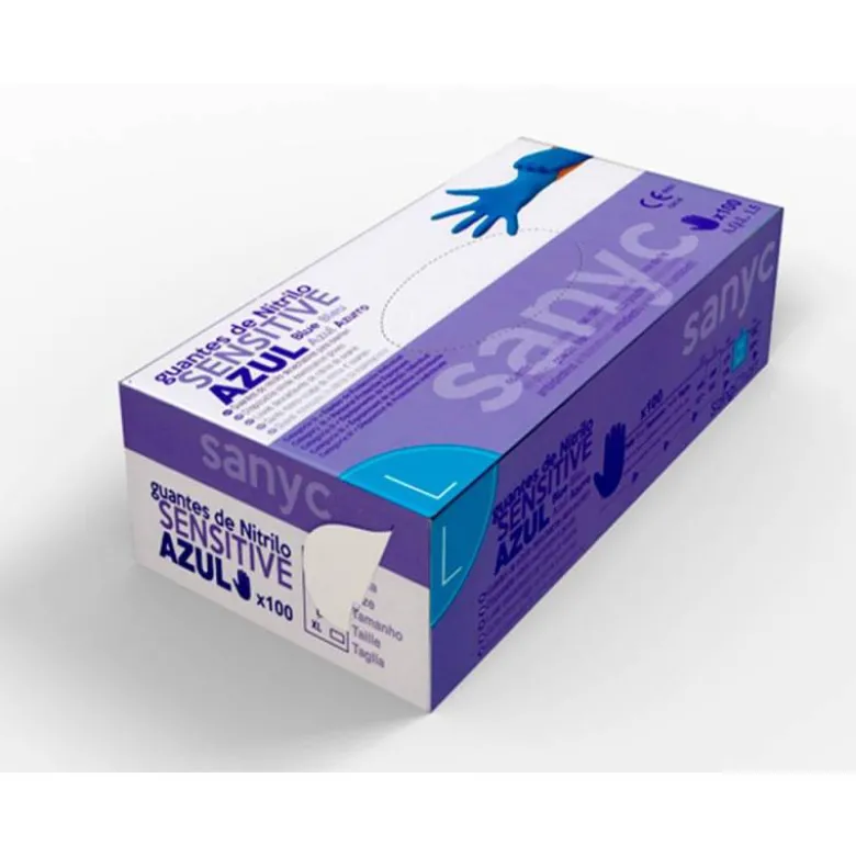 GUANTE DE NITRILO DESECHABLE SENSITIVE SIN POLVO TALLA L GRANDE COLOR AZUL CAJA DE 100 UNIDADES