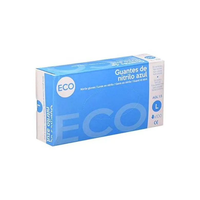 GUANTE DE NITRILO DESECHABLE SENSITIVE SIN POLVO TALLA L GRANDE COLOR AZUL CAJA DE 100 UNIDADES