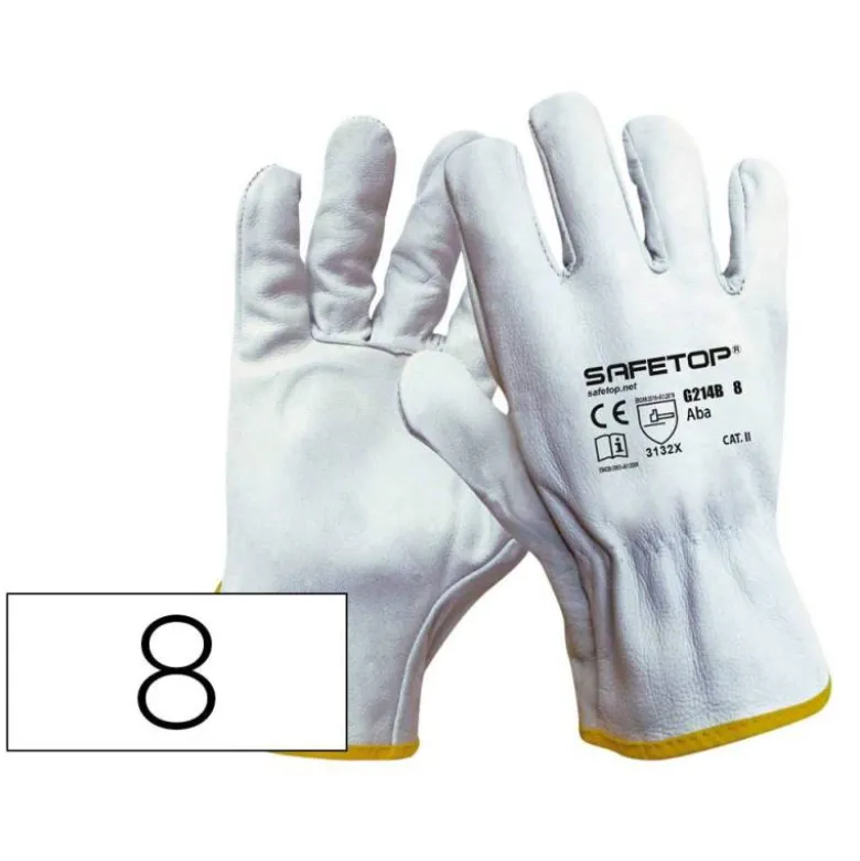 GUANTES DE PIEL SAFETOP ABA STANDARD EN388 100 C COLOR BLANCO TALLA 8