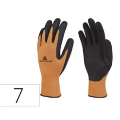 GUANTES DELTAPLUS POLIESTER IMPREGANDO LATEX PALMA Y DEDOS NARANJA FLUOR/NEGRO TALLA 7