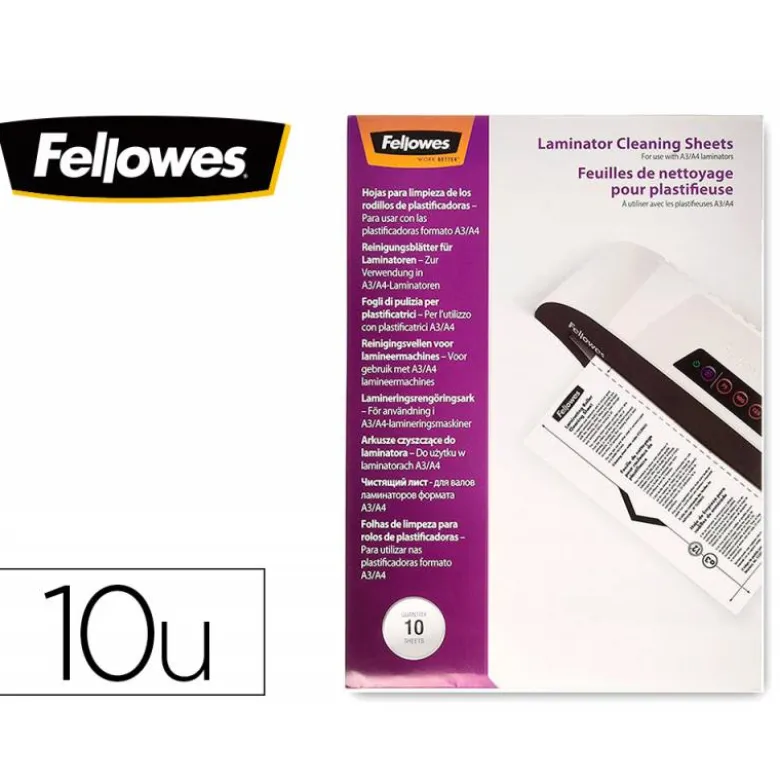 HOJA DE LIMPIEZA FELLOWES PARA PLASTIFICADORAS PACK DE 10 UNIDADES