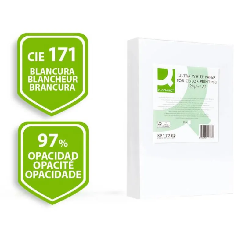 250 Hojas Papel fotocopiadora Q-Connect Ultra White DIN A4 120 Gr