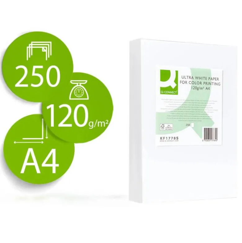 250 Hojas Papel fotocopiadora Q-Connect Ultra White DIN A4 120 Gr
