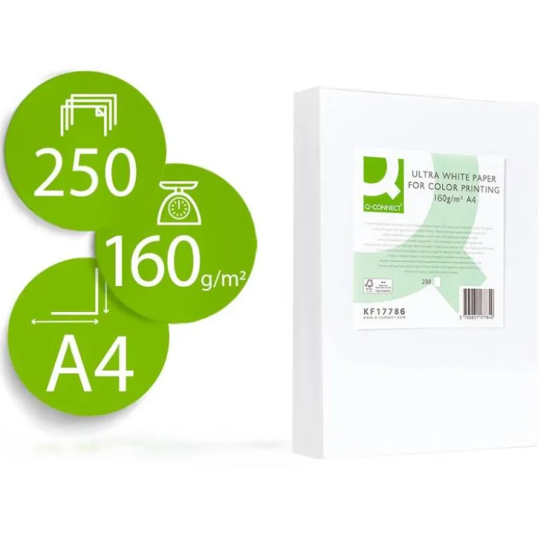 250 Hojas Papel fotocopiadora Q-Connect Ultra White DIN A4