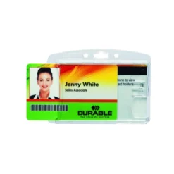 IDENTIFICADOR CON PINZA GIRATORIA DURABLE ACRILICO HORIZONTAL CON UÑERO PARA PASES DE SEGURIDAD 54X85 MM