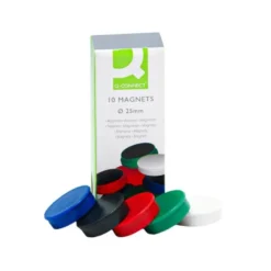 Imanes para sujecion Q-Connect de 25 mm. Colores surtidos. Caja de 10 imanes.