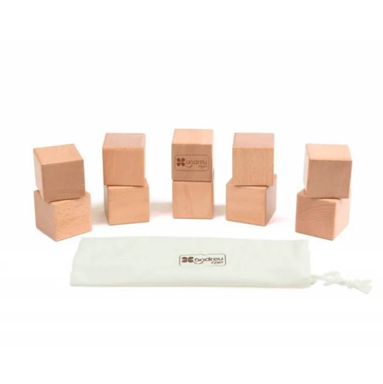 JUEGO DIDACTICO ANDREUTOYS 10 CUBOS SENSORIALES CON SONIDO MADERA + 1 AÑO