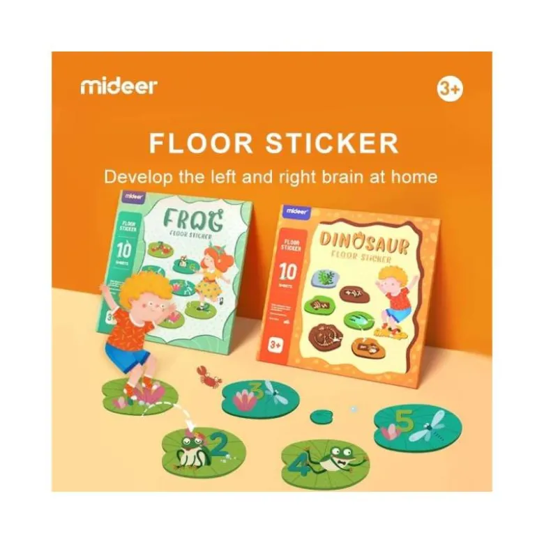 JUEGO DIDACTICO MIDEER DINOSAURIO CON 64 ADHESIVOS PARA SUELO REMOVIBLES +3 AÑOS