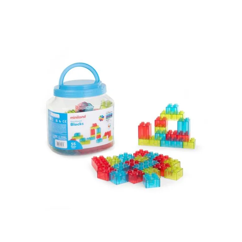JUEGO DIDACTICO MINILAND BLOQUES COLORES TRANSLUCIDOS 55 PIEZAS