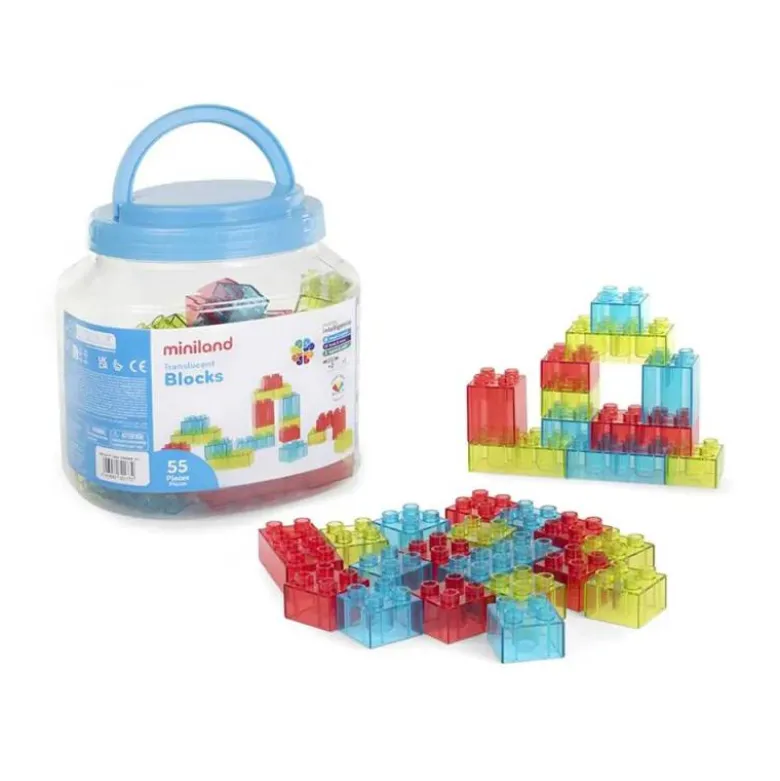 JUEGO DIDACTICO MINILAND BLOQUES COLORES TRANSLUCIDOS 55 PIEZAS