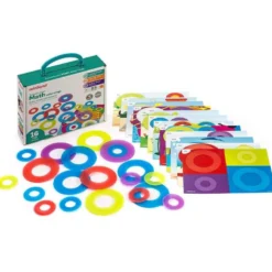 JUEGO MINILAND SET DE 16 AROS TRANSLUCIDOS Y 12 TARJETAS DE ACTIVIDADES DE DIFERENTES TEMATICAS 235X195X80 MM