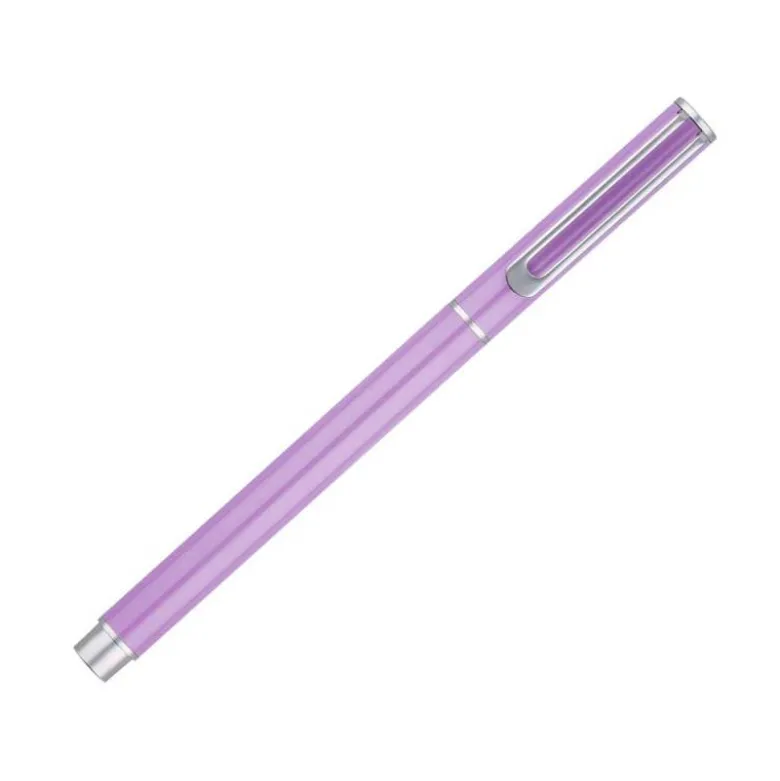 JUEGO BOLIGRAFO Y ROLLER BELIUS ENDLESS SUMMER ALUMINIO COLOR MORADO Y PLATEADO TINTA AZUL CAJA DE DISEÑO