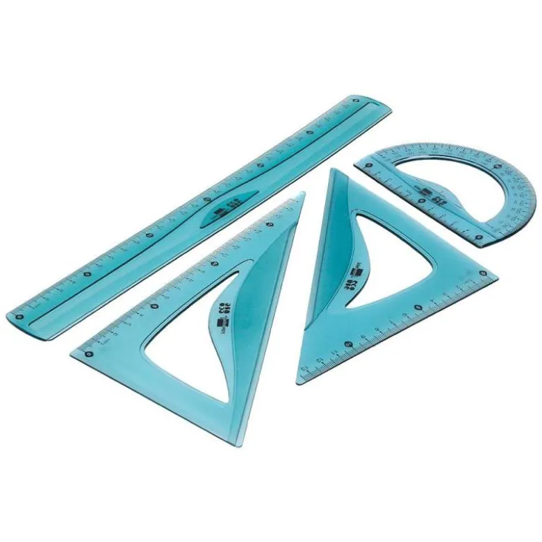 JUEGO ESCUADRA 20 CM CARTABON 18 CM REGLA 30 CM Y SEMICIRCULO 10 CM LIDERPAPEL ECOUSE 100% PET RECICLADO