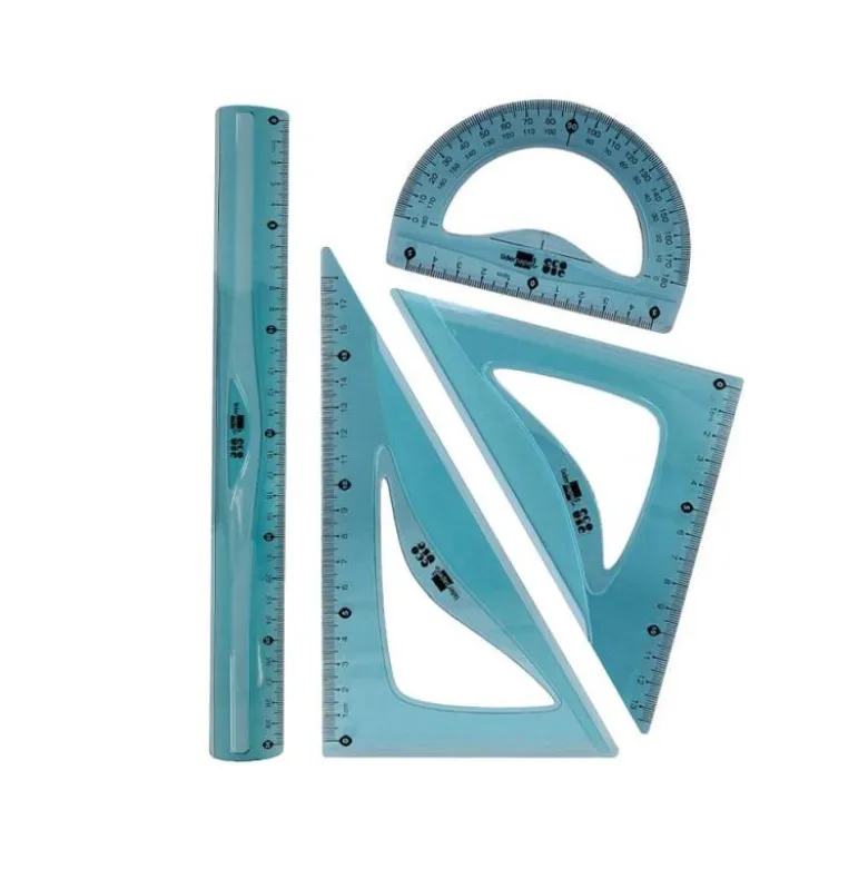 JUEGO ESCUADRA 20 CM CARTABON 18 CM REGLA 30 CM Y SEMICIRCULO 10 CM LIDERPAPEL ECOUSE 100% PET RECICLADO